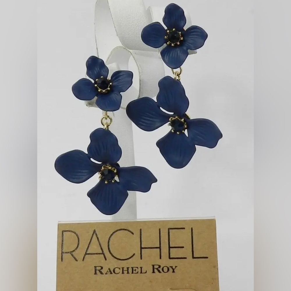 RACHEL RACHEL ROY Gold-Tone Crystal Flower Double Drop Earrings - Picture 2 of 3